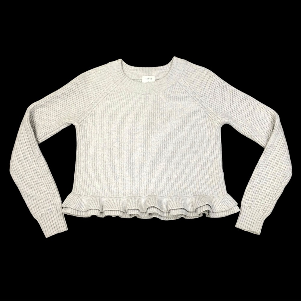Wilfred Women's Jonnie Wool Ruffle Hem Ribbed Sweater Size Small Light Gray